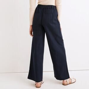 NWT Madewell Petite Cotton Linen Pleated Wide-Leg Pants In Navy Blue Size 16